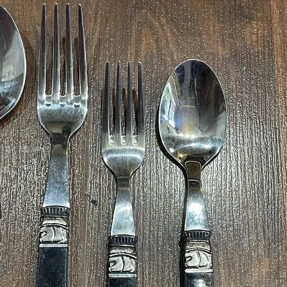 20 Vintage Sabatier CANNES flatware MCM bakelite style 4 Piece‎ Set Rare Black